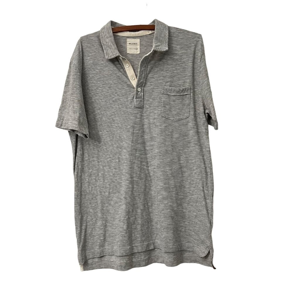 Billy Reid Gray Micro Stripe Short Sleeve Slub Cotton Polo Shirt Size XXLarge